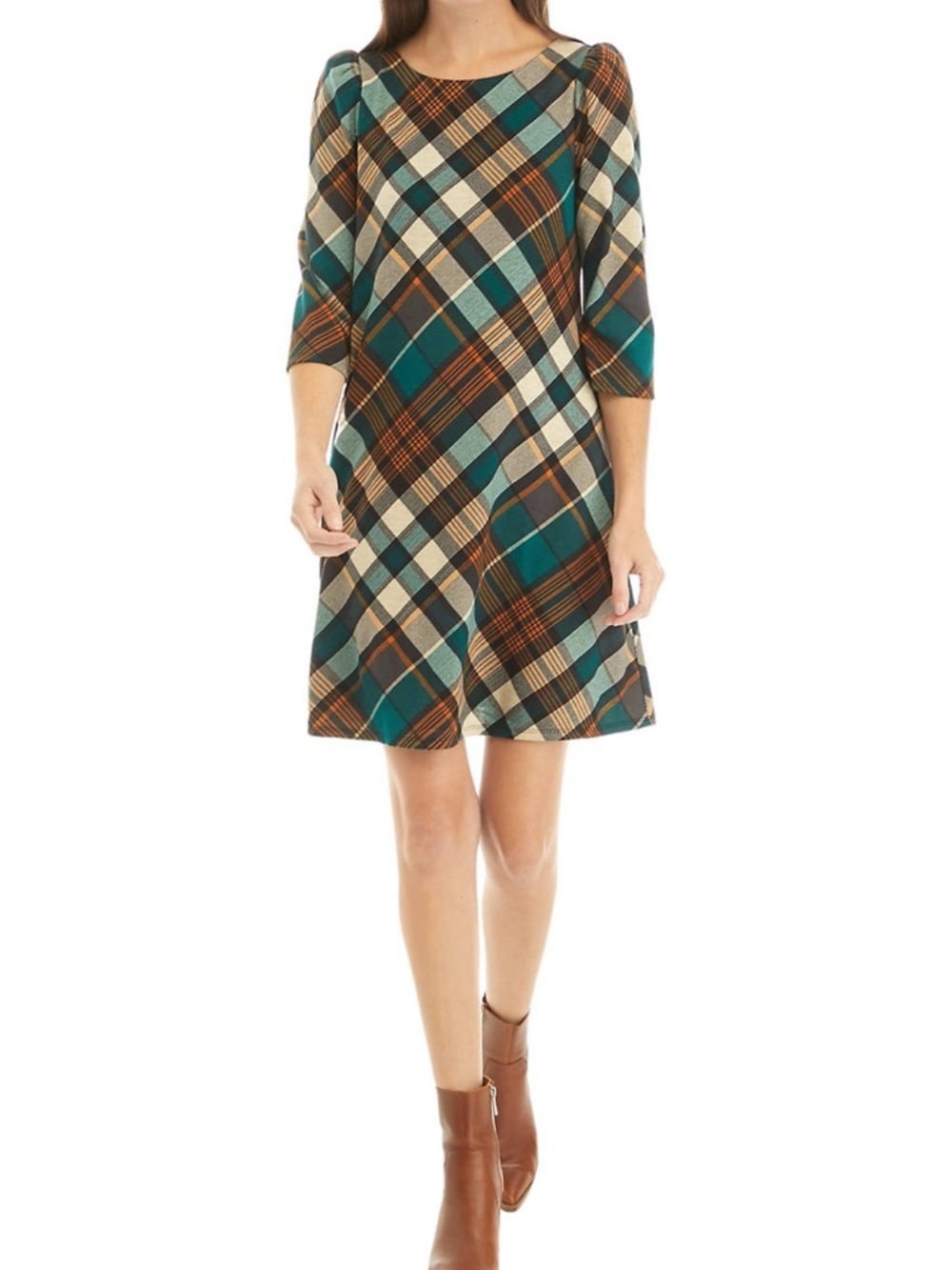 Jessica Howard Teal, Brown & Cream Plaid Mini Dress